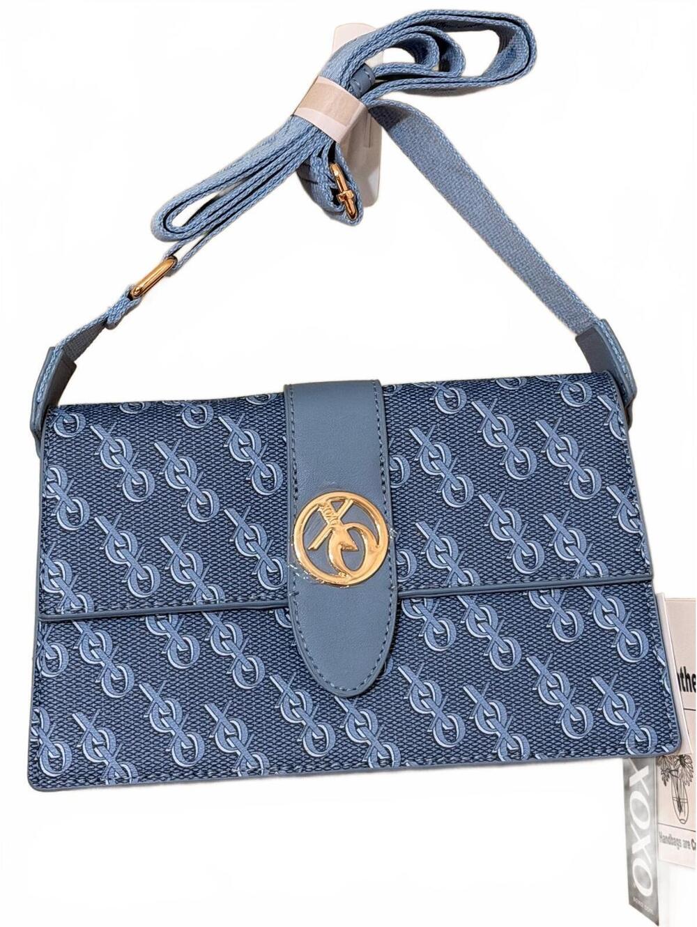 OXOX Blue Patterned Crossbody Bag with Gold-tone Hardware